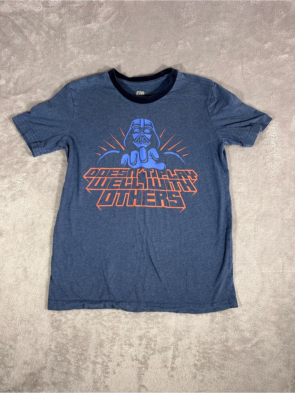 Disney Blue Darth Vader Graphic Tee with Orange Print